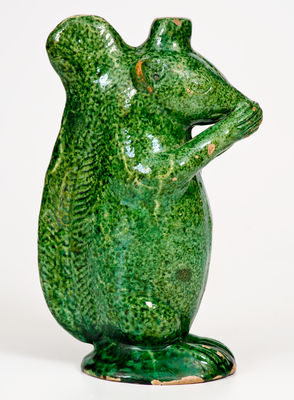 Copper-Glazed Moravian Redware Squirrel Bottle, Salem, NC, 1801-29